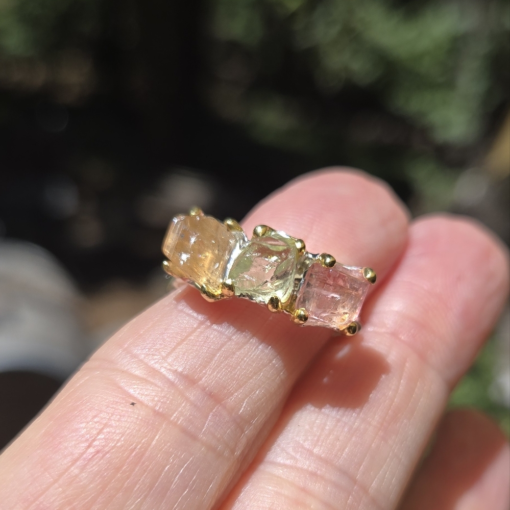 Tourmaline Tri-colored Natural Gemstone Sterling Ring Sz8 - Picture 7 of 8